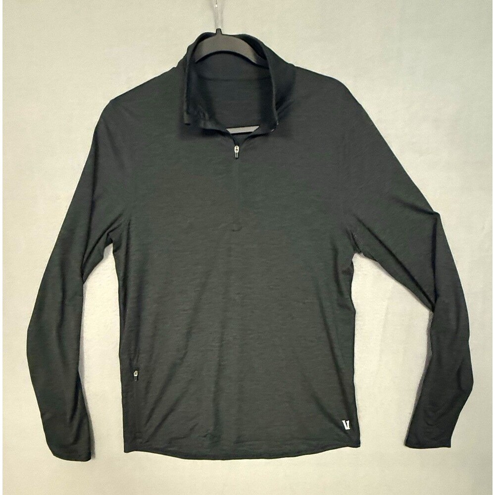 Vuori Mens 1/4 Zip Long Sleeve Charcoal Grey Heather Side Pocket Small see pic
